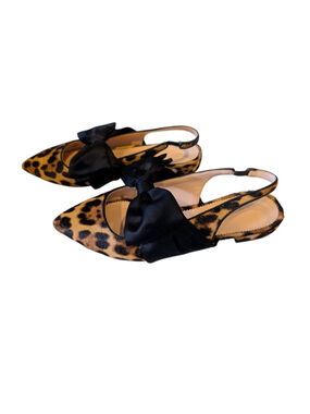 J Crew Calf Hair Pointed Toe Sling Back Bow Flats Size 6